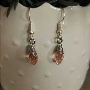 Handmade Elegant Pink Crystal Drop Earrings